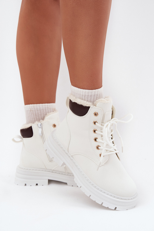 Жіночі Утеплені Черевики На Застібці Білі Tharika
