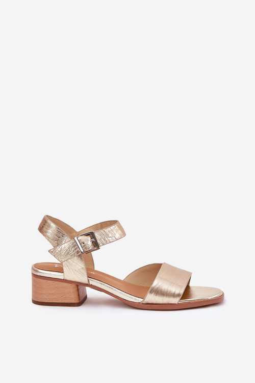 Шкіряні Жіночі Сандалі На Каблуку Maciejka N6802-25 Золоті