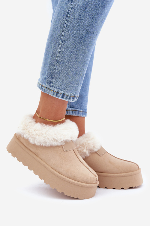 Снігоступи З Низьким Чоботом З Пухнастим На Платформі Еко Замшеві Світло-Бежеві Neathoria