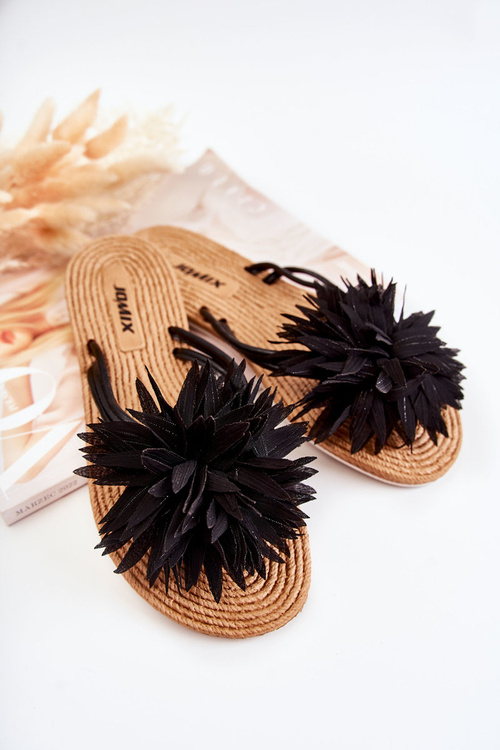 Жіночі шльопанці з тканинним орнаментом Чорні Eviana