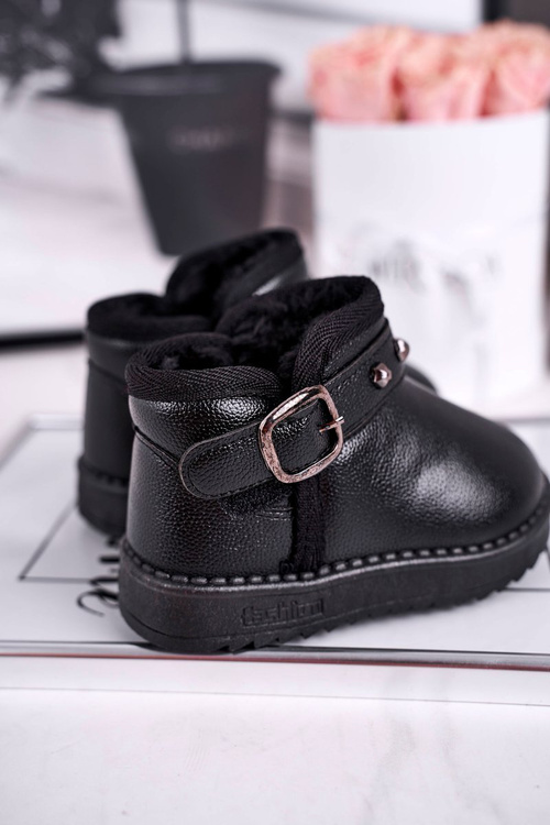 Дитячі снігові черевики теплі з хутром чорні Jinnie