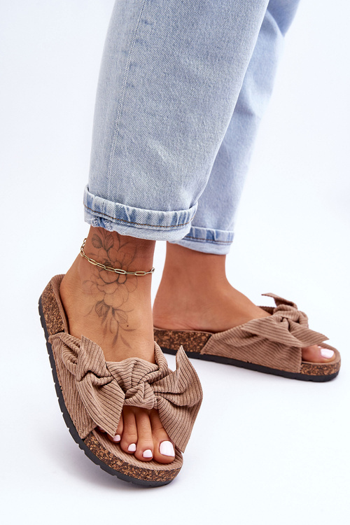 Вельветові Тапочки На Корковій Підошві Темно-бежеві Summertime