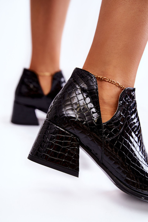 Лаковані чобітки з візерунком у вигляді крокодила. Чорний Dalros