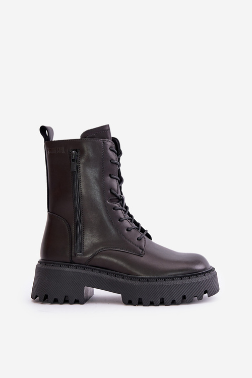 Шкіряні утеплені ботильйони робочі жіночі Big Star OO274A387 чорний