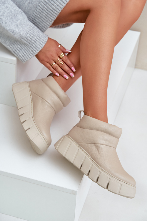 Zazoo 60470 Шкіряні чоботи утеплені вовною на платформі світло-бежеві
