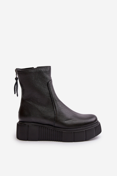 Чорні жіночі шкіряні ботильйони на платформі Zazoo 60369