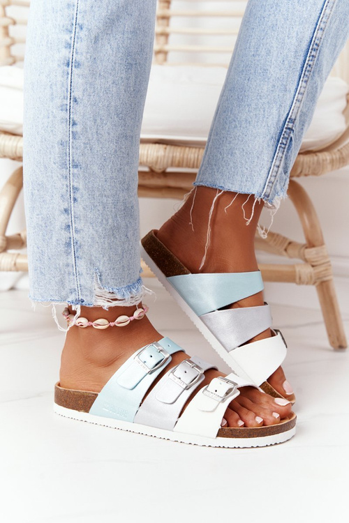 Шкіряні профільовані тапочки Big Star HH274587 Бірюза-Срібло