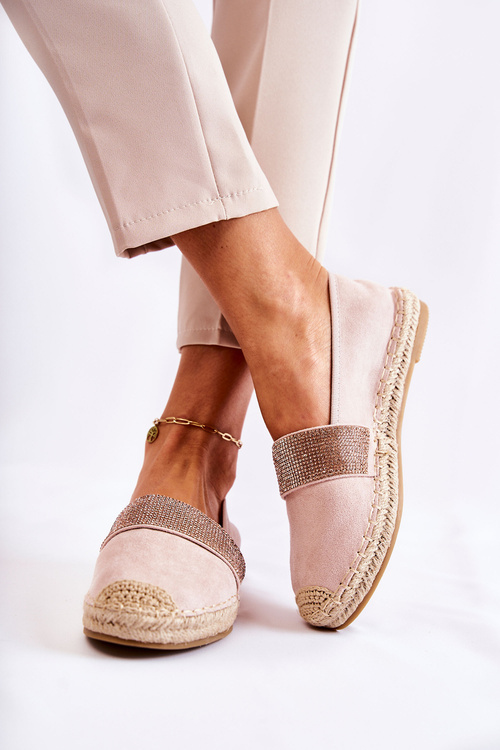 Жіночі еспадрільї без шнурівки з кубічним цирконієм рожевого кольору