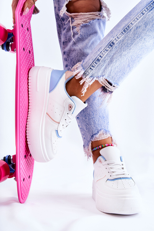 Жіноче спортивне взуття на зав'язках Кросівки біло-сині Manila