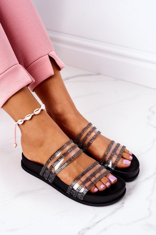 Гумові тапочки з кубічним цирконієм, чорні, сумую за тобою