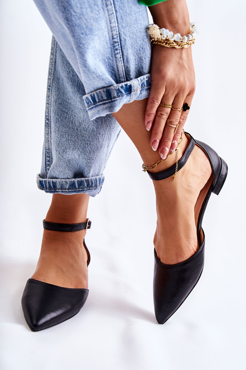 Жіночі шкіряні босоніжки-балетки в чорному кольорі Caprise