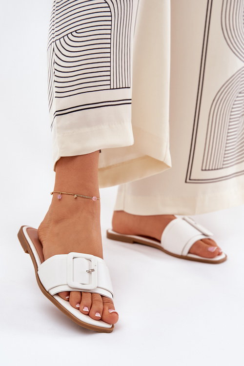 Плоскі Жіночі Сандалі Еко Шкіра З Пряжкою Білі Bamma