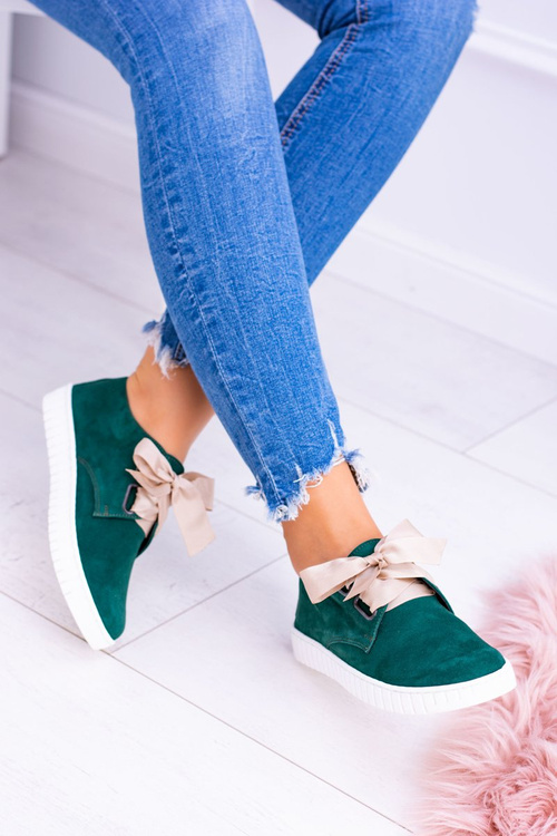 Зелені шкіряні жіночі тенісні туфлі