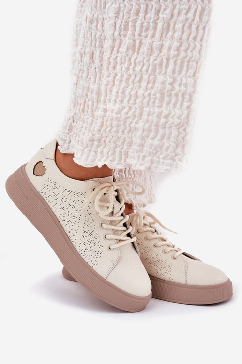 Жіночі Шкіряні Кросівки На Платформі Vinceza 88018 Бежеві