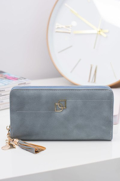 Жіночий синій великий гаманець із брелоком із китицями