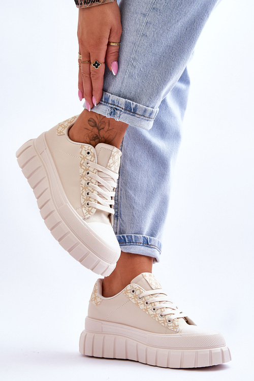 Жіночі шкіряні кросівки на платформі бежеві Alison