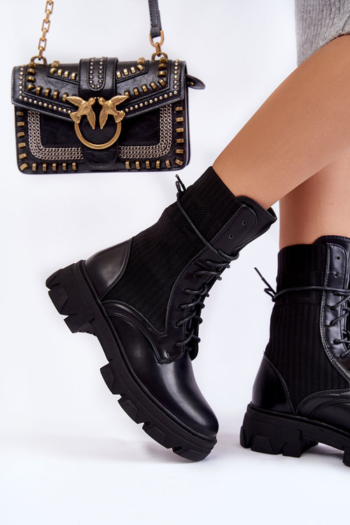 Чоботи жіночі на шнурівці робочі чорні марліси