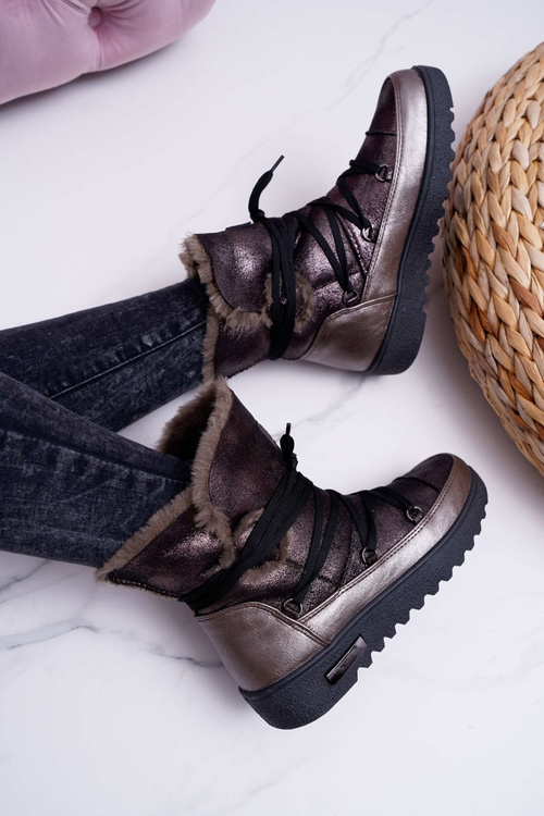 Жіночі утеплені флісові зимові черевики темно-сірі Fereni