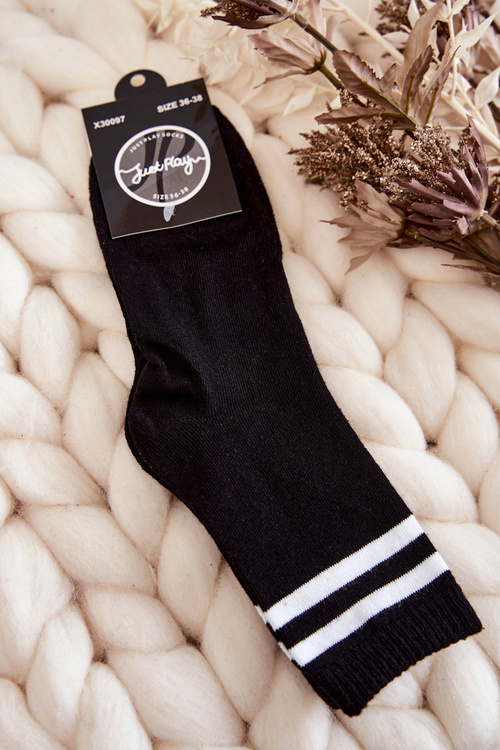 Жіночі бавовняні спортивні шкарпетки в смужку чорного кольору