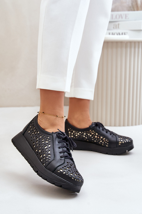 Zazoo 2973 Чорні шкіряні туфлі на платформі з вирізом