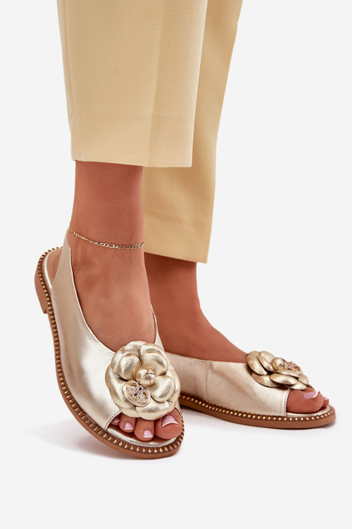 Шкіряні Плоскі Сандалі З Декором CheBello 4642 Золоті