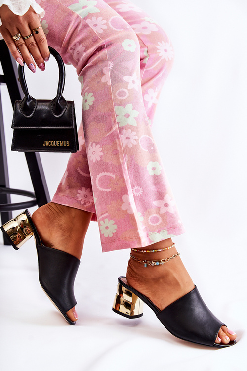 Шкіряні жіночі тапочки на підборах Black Perry