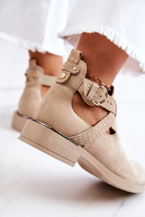 Жіночі шкіряні ботильйони з вирізом світло-бежевого кольору Ramos