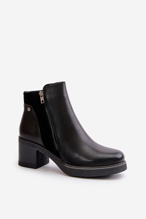 Жіночі ботильйони з екошкіри на підборах, утеплені чорного кольору Revianna