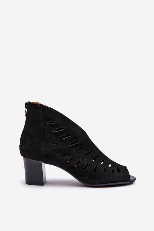 Жіночі ботильйони з перфорованої еко-замші з відкритим носком чорного кольору Timalre