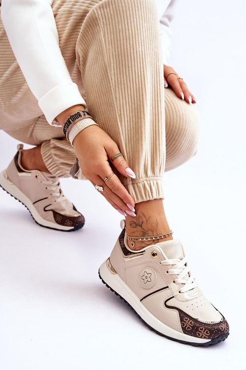 Модне шкіряне спортивне взуття бежево-коричневого кольору Rachel