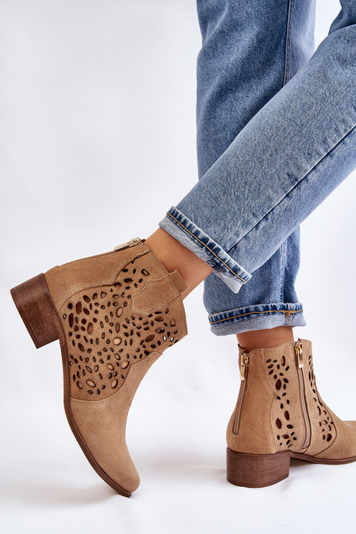 Чоботи жіночі ажурні Lewski Shoes 2909 Темно-бежеві
