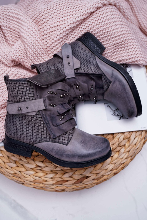 Жіночі ботфорти на плоскій підошві теплого сірого кольору Debra