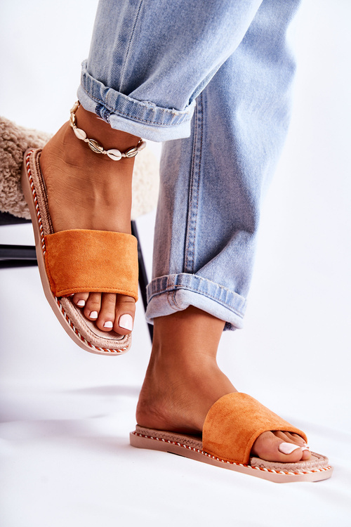 Замшеві жіночі тапочки оранжево-зелені