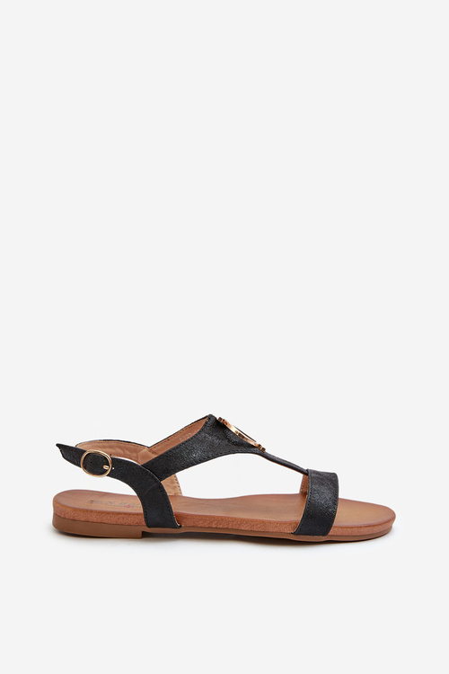 Жіночі босоніжки на плоскій підошві з золотим декором S.Barski KV27-051 Чорні