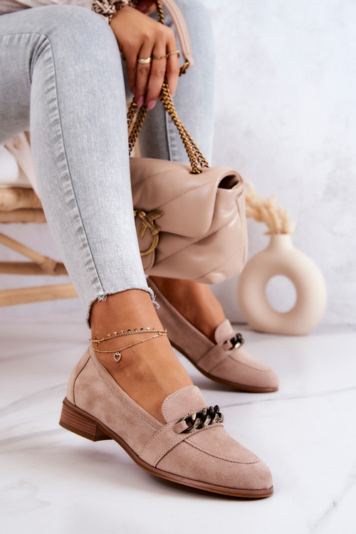 Замшеві лофери броги бежеві Yasmin