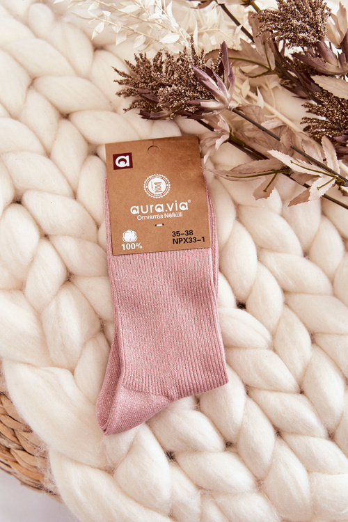 Шкарпетки жіночі з блискучою ниткою рожеві