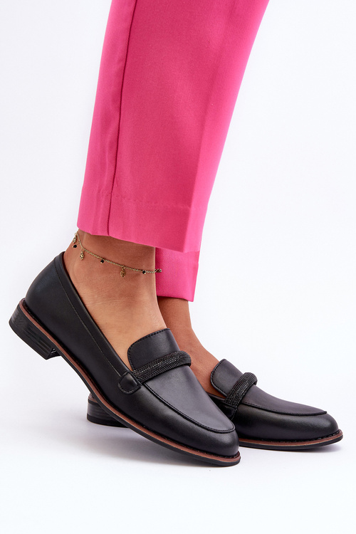 Жіночі шкіряні мокасини з декоративним ремінцем Black Saosin