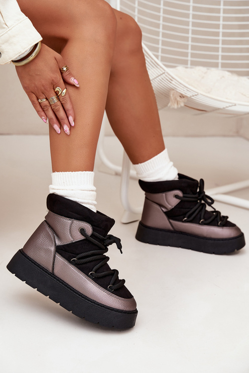 Низькі Жіночі Снігоступи Теплі З Вовною З Товстими Шнурками Чорні Xarina