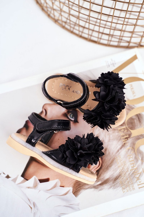 Дитячі босоніжки на липучці світяться чорні Мілена