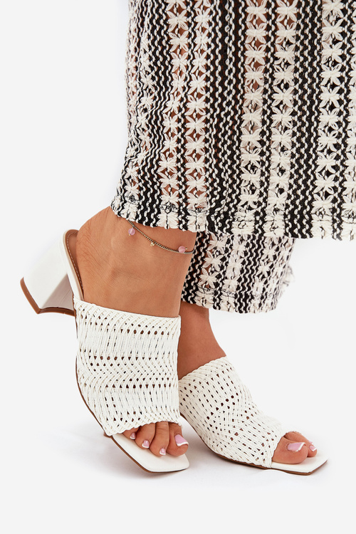 Жіночі Сандалі З Плетінням На Каблуці Білі Ciariloria