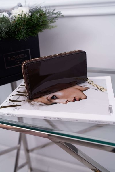 Жіночий гаманець великий, темно-сірий, золотий, декоративна блискавка