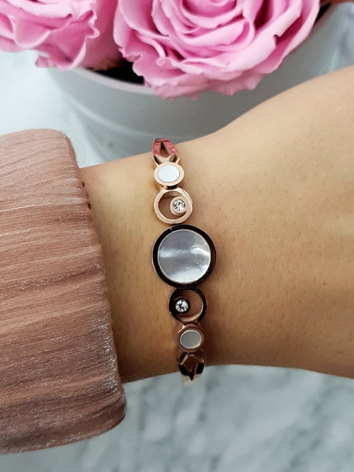 Жіночий сталевий браслет Pearl Stones Pink Gold Dione