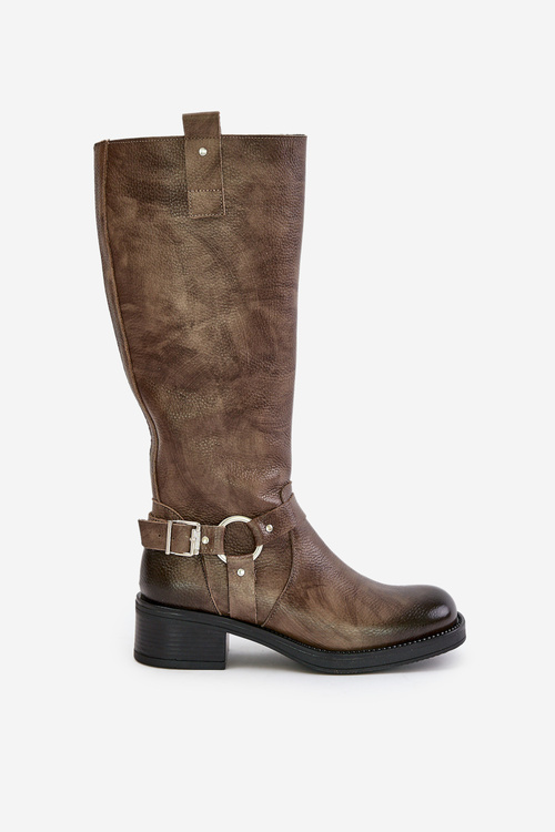 Коричневі шкіряні жіночі чоботи Zazoo 70141