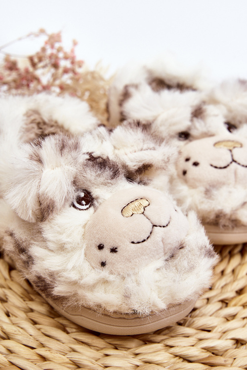 Дитячі хутряні тапочки з ведмедиком світло-бежеві Apolanie