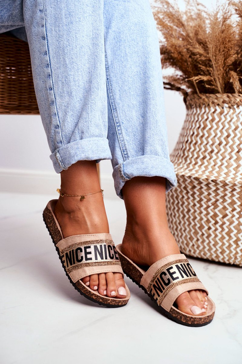 Тапочки на корковій підошві з цирконієм, бежевий Be Nice