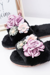 Чорні жіночі шльопанці з букетом квітів Lu Boo