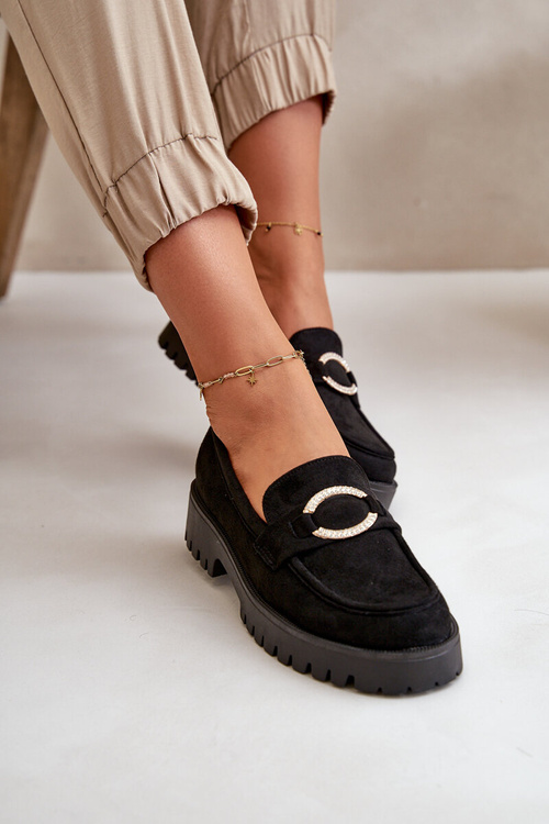 Жіночі еко замшеві мокасини з блискучими деталями чорного кольору Avellina