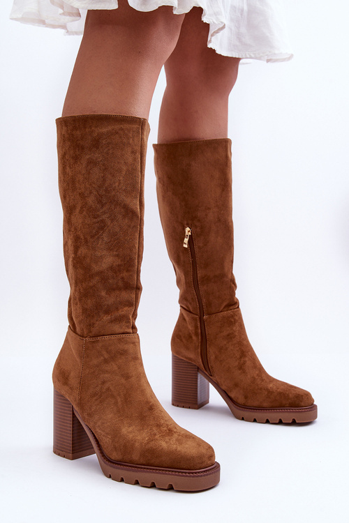 Замшеві чоботи на масивному каблуці коричневого кольору Virdana