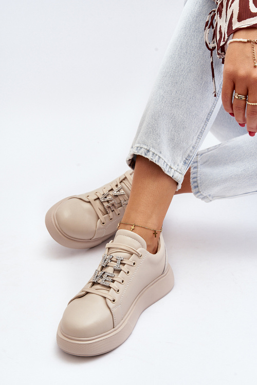 Жіночі шкіряні кросівки з бежевими прикрасами Dysuria