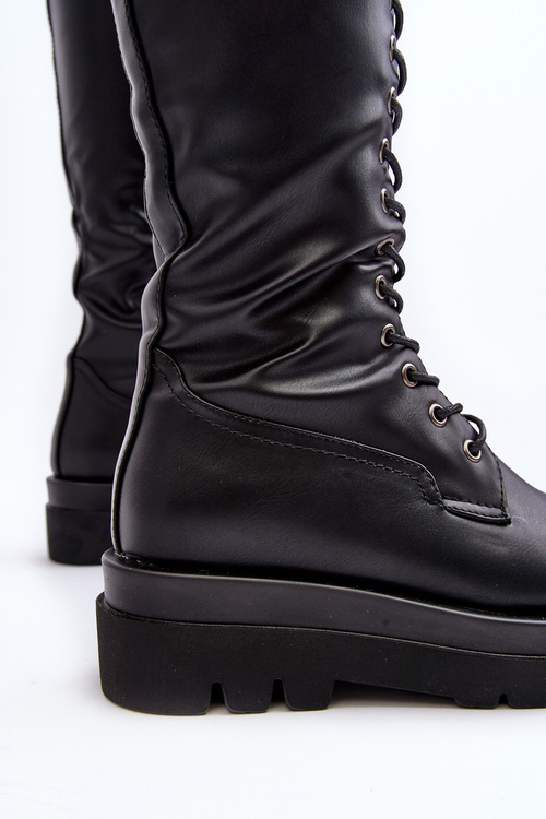 Жіночі теплі чоботи до коліна чорні Lliclies